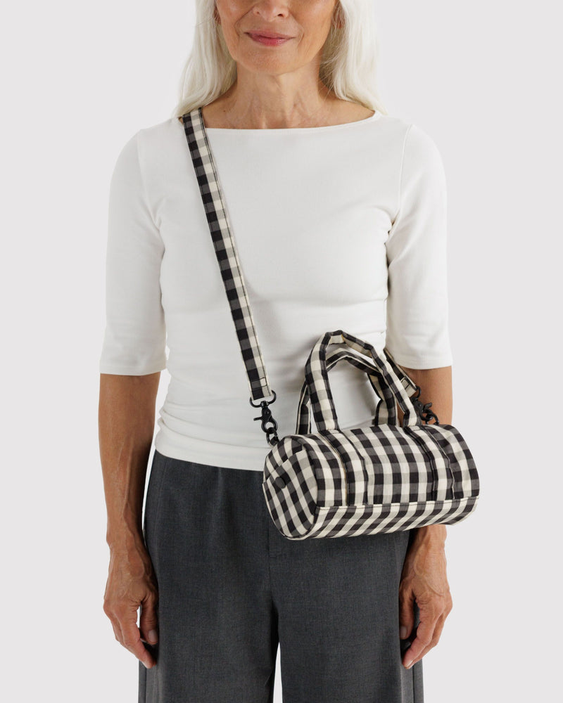 BAGGU  Small Nylon Duffle Bag - Black and Cream Gingham