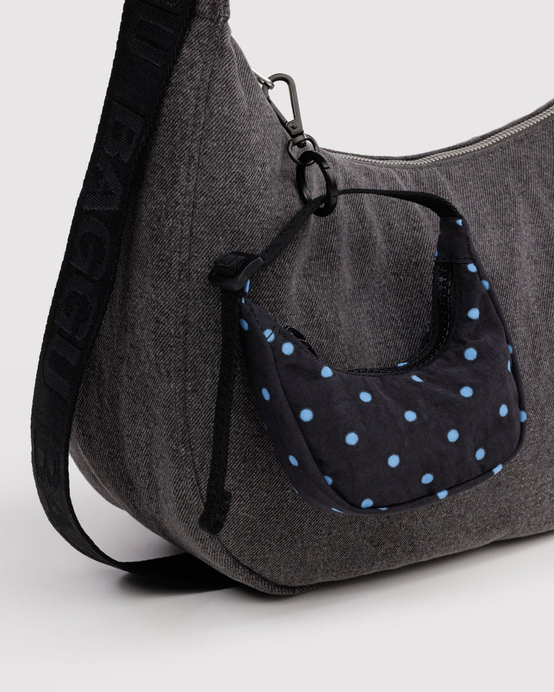 BAGGU  Crescent Bag Charm - Black and Sky Blue Micro Dot