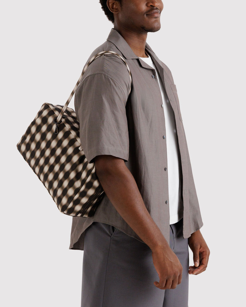 BAGGU  Medium Nylon Bowler Bag - Blurred Gingham Brown