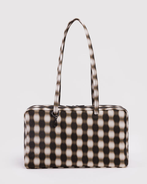 BAGGU Summer Prints Medium Nylon Bowler Bag - Blurred Gingham Brown