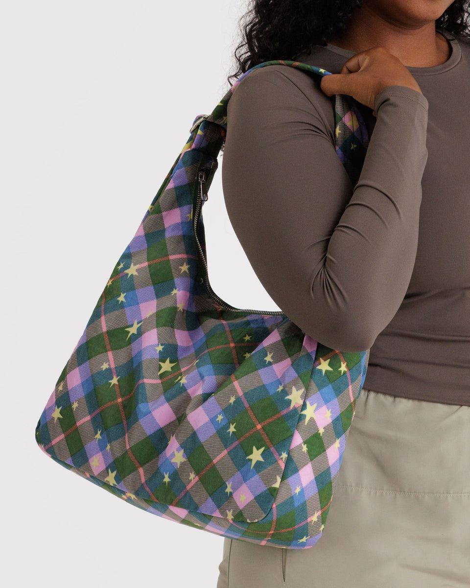 BAGGU New Arrivals Nylon Shoulder Bag - Green Star Plaid