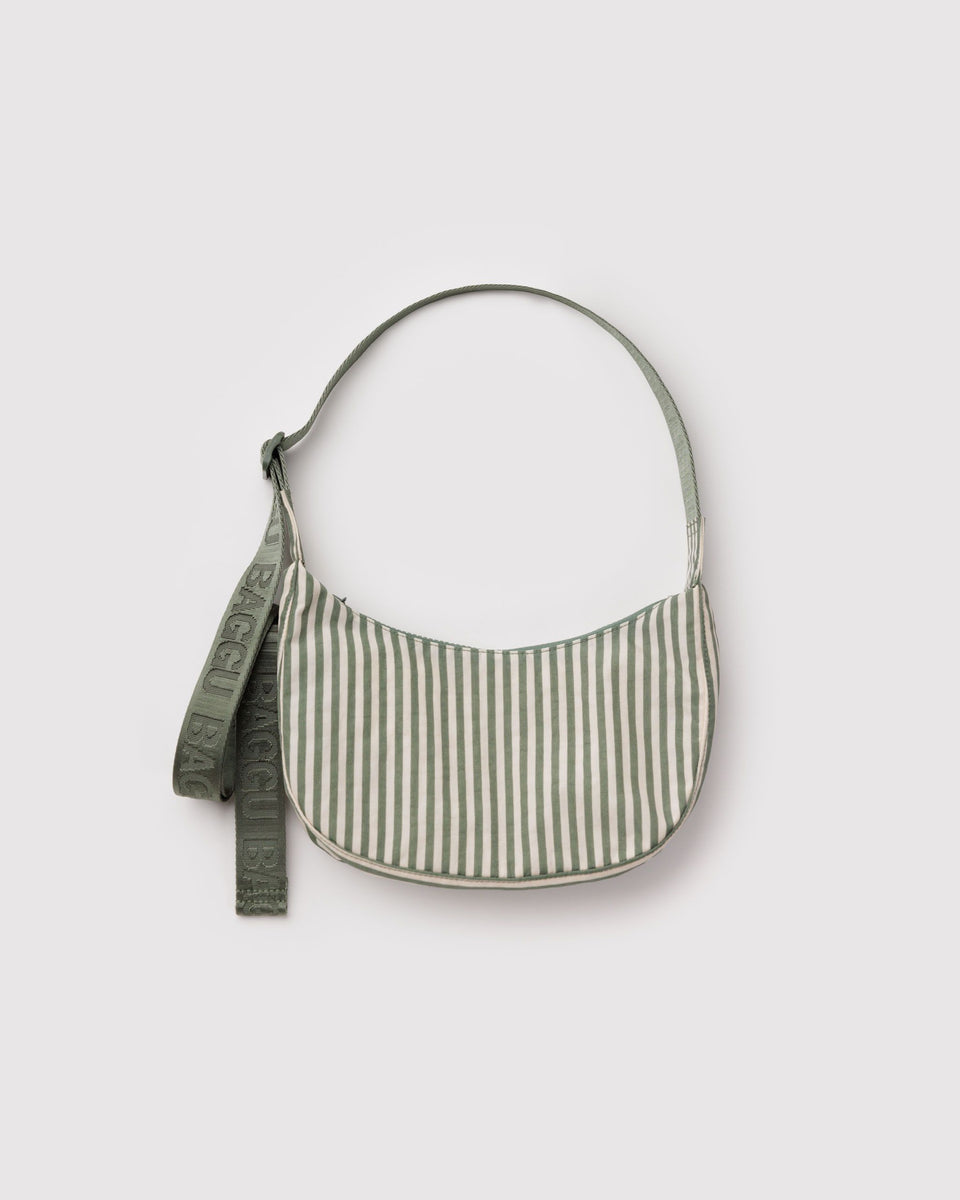 BAGGU Products Small Nylon Crescent Bag - Sage Stripe