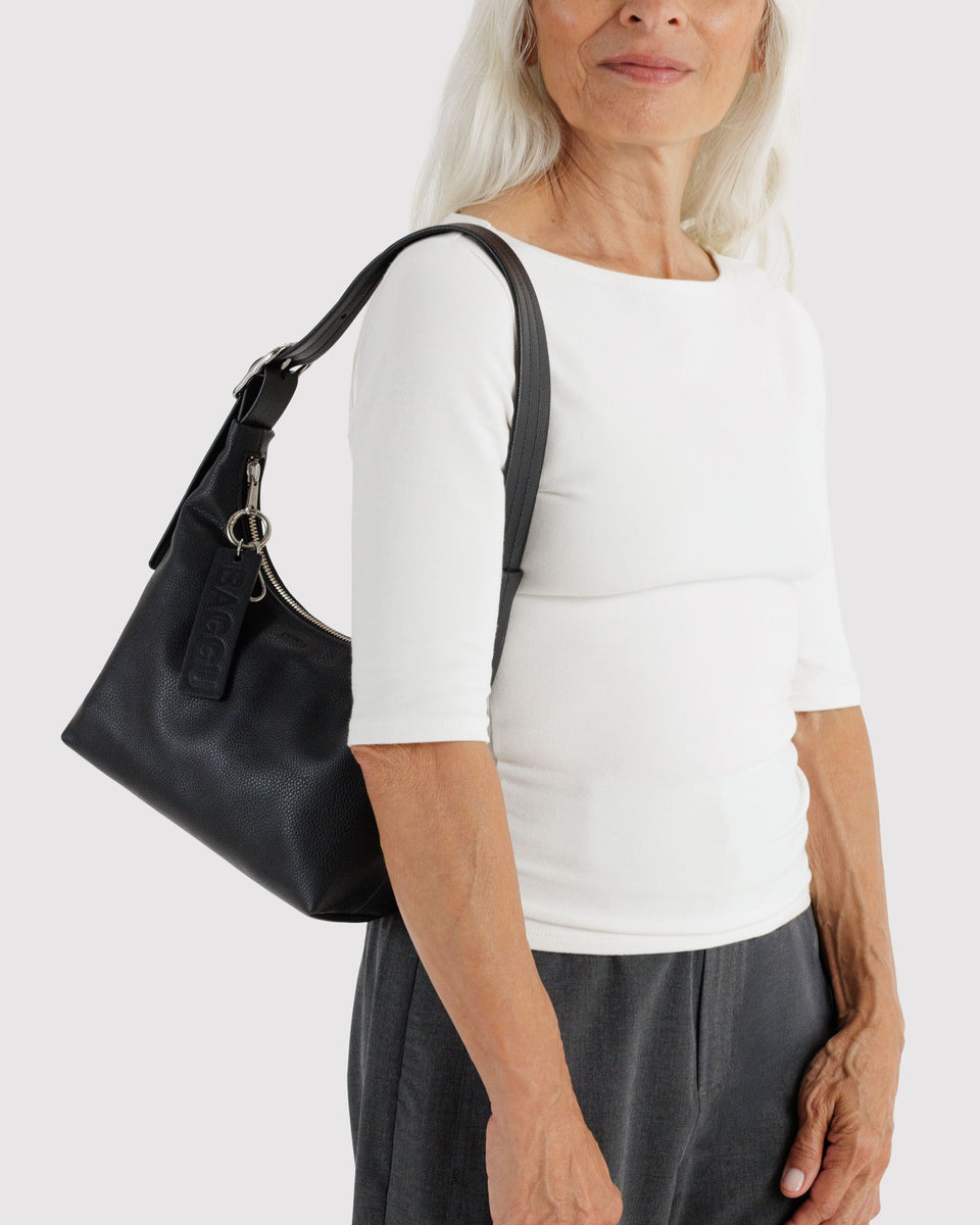 BAGGU Black Bags Mini Recycled Leather Shoulder Bag - Black
