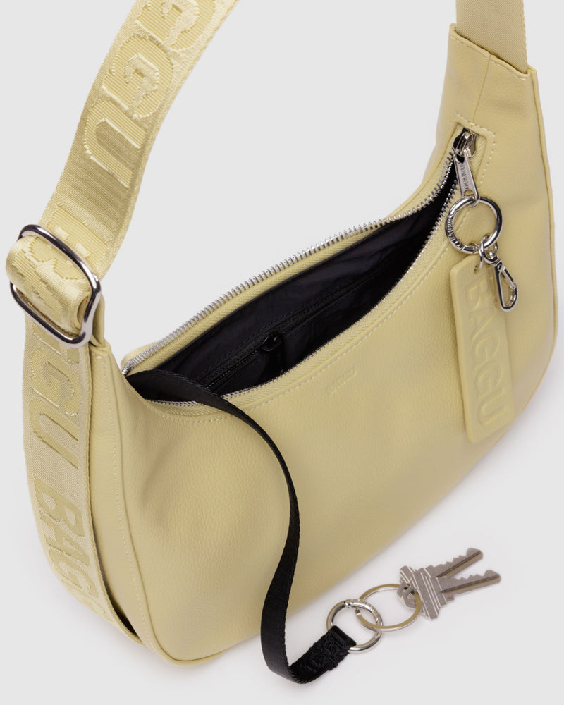 BAGGU  Small Recycled Leather Crescent Bag - Straw
