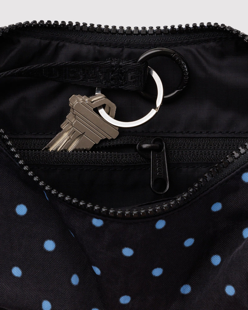 BAGGU Black Bags Small Nylon Crescent Bag - Black and Sky Blue Micro Dot