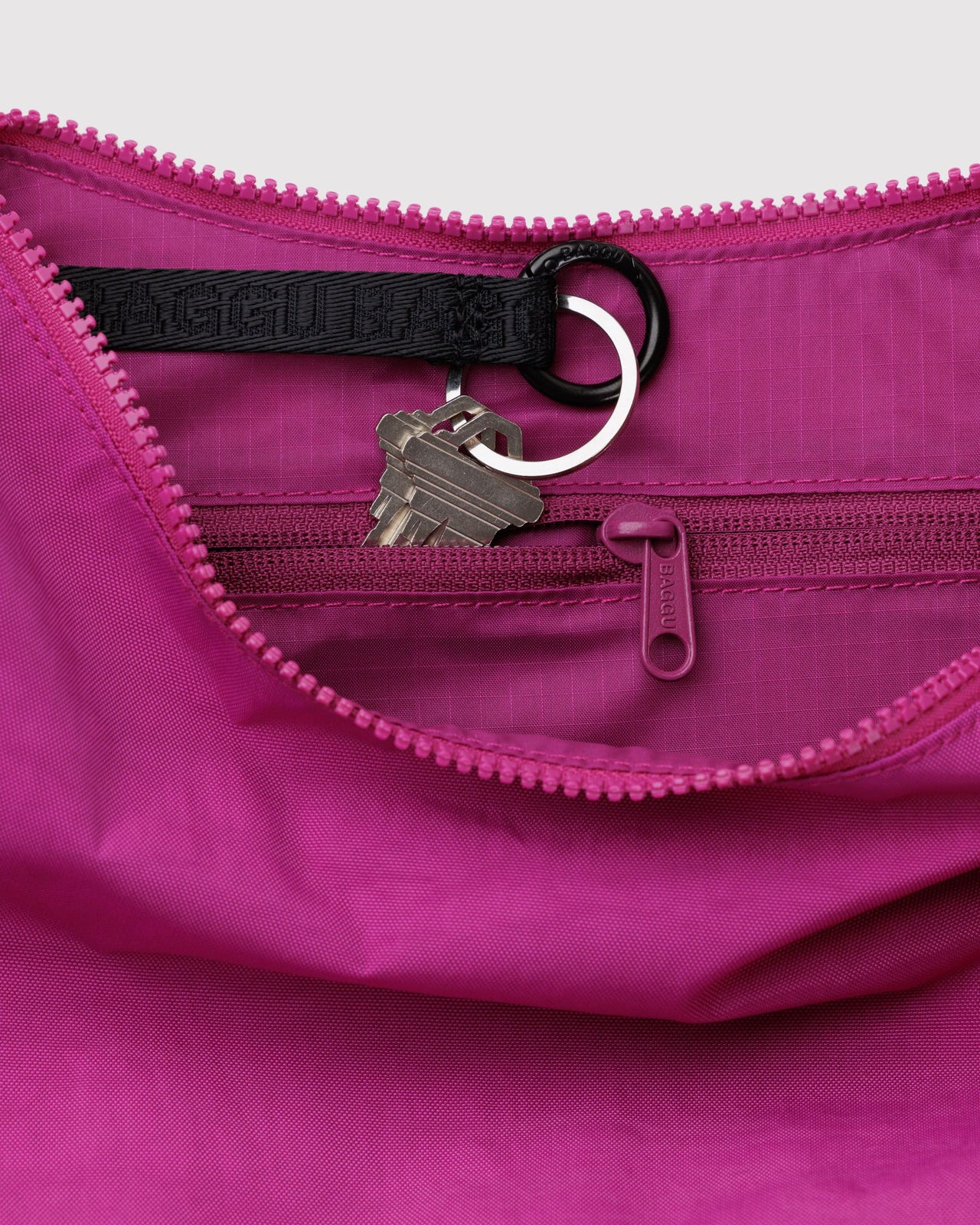 Medium Nylon Crescent Bag - Deep Fuchsia