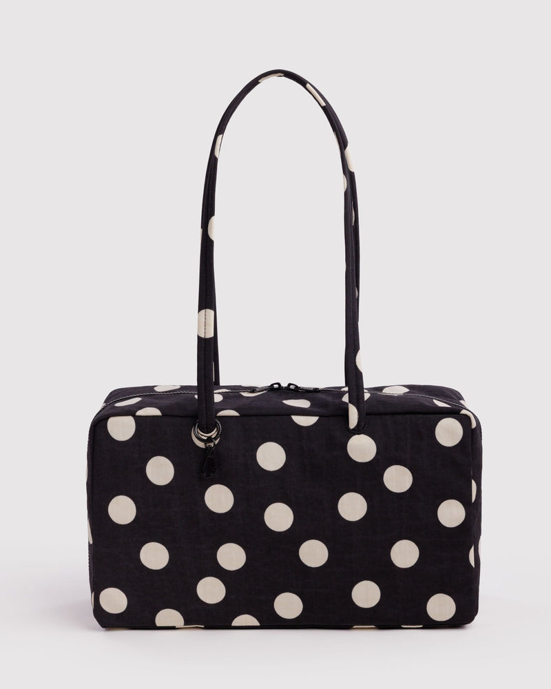 BAGGU Black Bags Medium Nylon Bowler Bag - Black and Cream Polka Dot