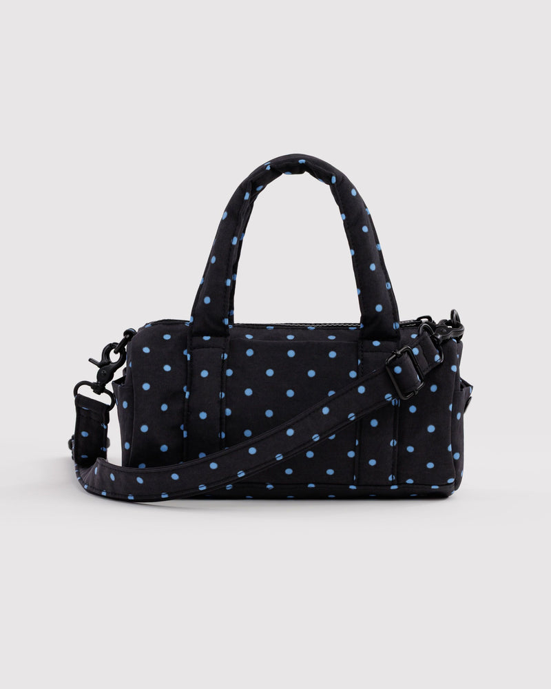 BAGGU Black Bags Small Nylon Duffle Bag - Black and Sky Blue Micro Dot