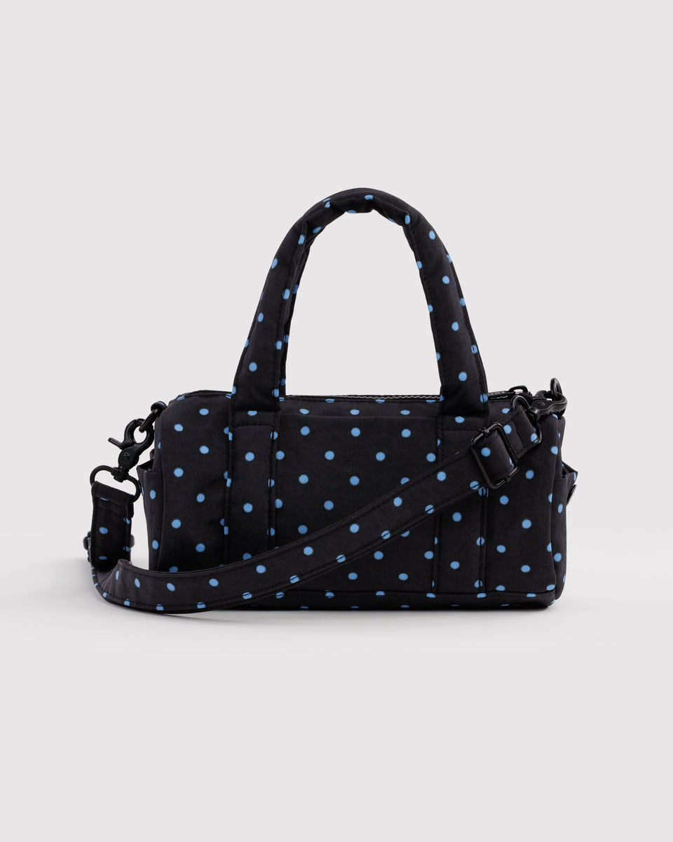 BAGGU Black Bags Small Nylon Duffle Bag - Black and Sky Blue Micro Dot