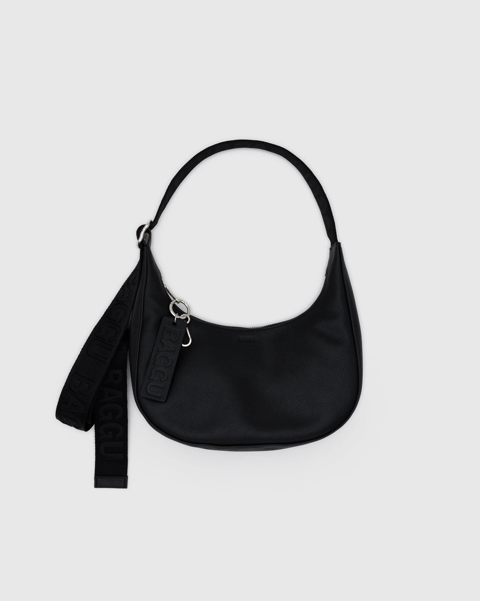 BAGGU PRODUCTS Small Recycled Leather Crescent Bag - Black