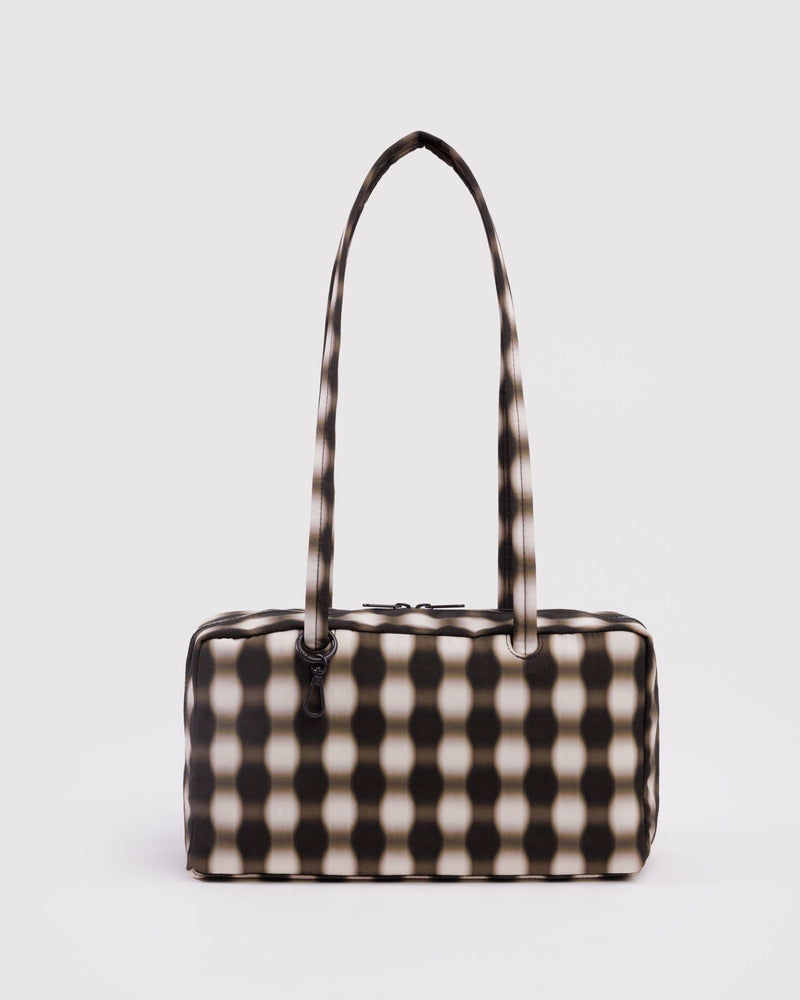 BAGGU  Nylon Bowler Bag - Blurred Gingham Brown