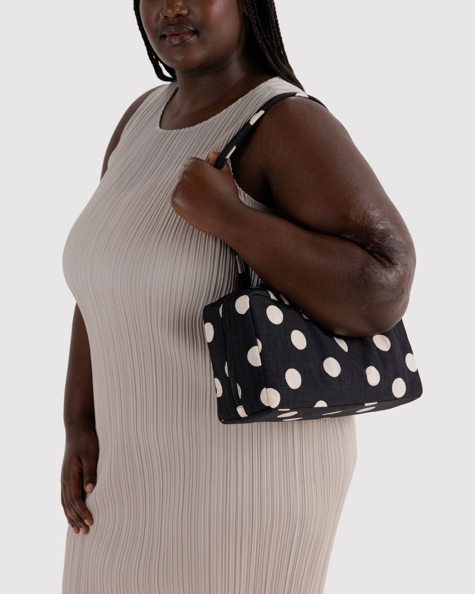 BAGGU Black Bags Nylon Bowler Bag - Black and Cream Polka Dot