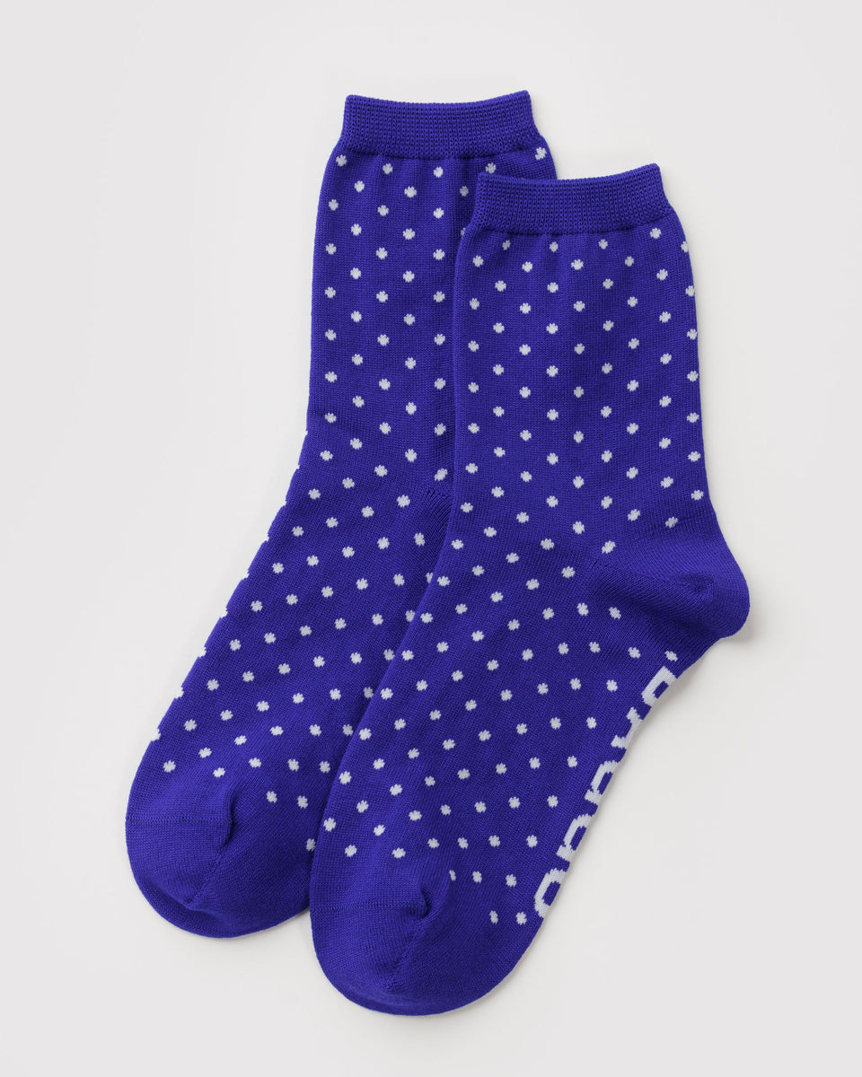BAGGU Socks and Slippers Crew Sock - Micro Blue and White Polka Dot