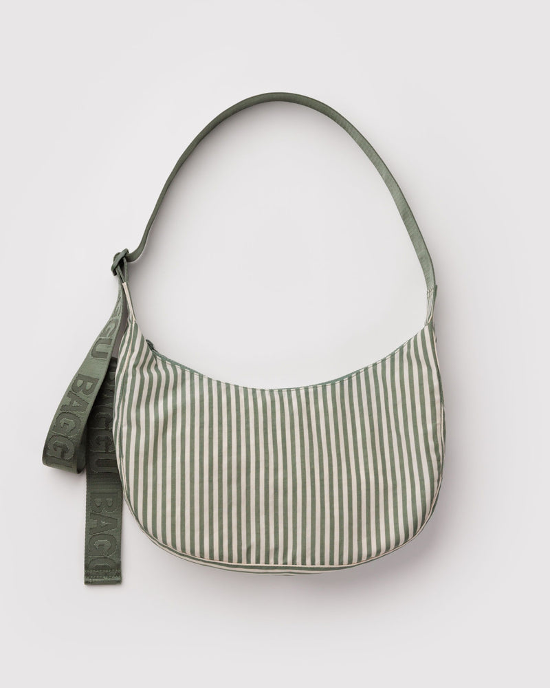 BAGGU  Medium Nylon Crescent Bag - Sage Stripe