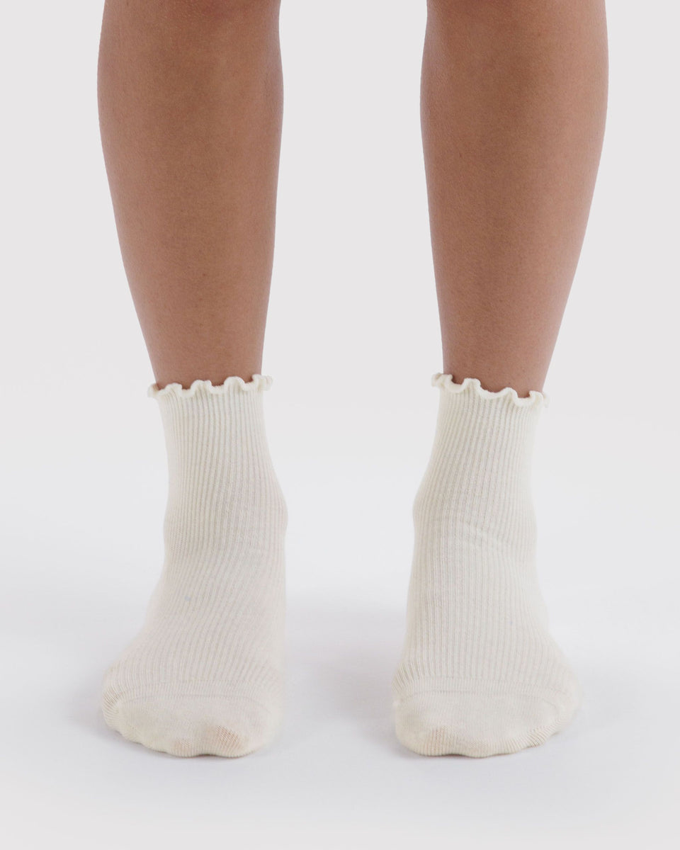 BAGGU Socks and Slippers Lettuce Edge Sock Set of 2 - White