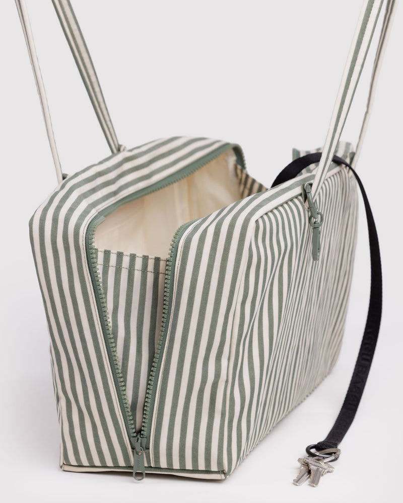 BAGGU  Medium Nylon Bowler Bag - Sage Stripe