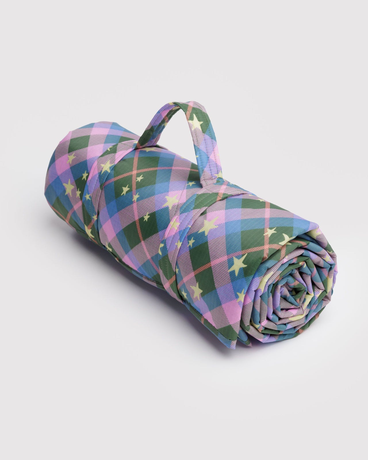 Puffy Picnic Blanket - Green Star Plaid