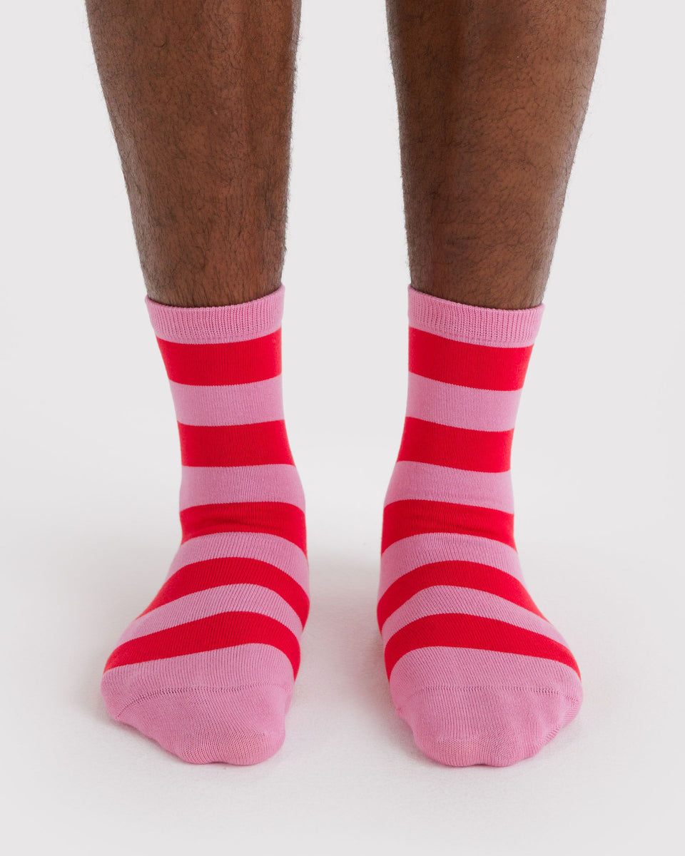 BAGGU Hansel From Basel Crew Sock - Pink Stripe