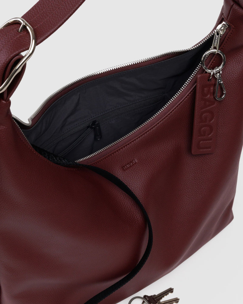 BAGGU  Recycled Leather Shoulder Bag - Mahogany