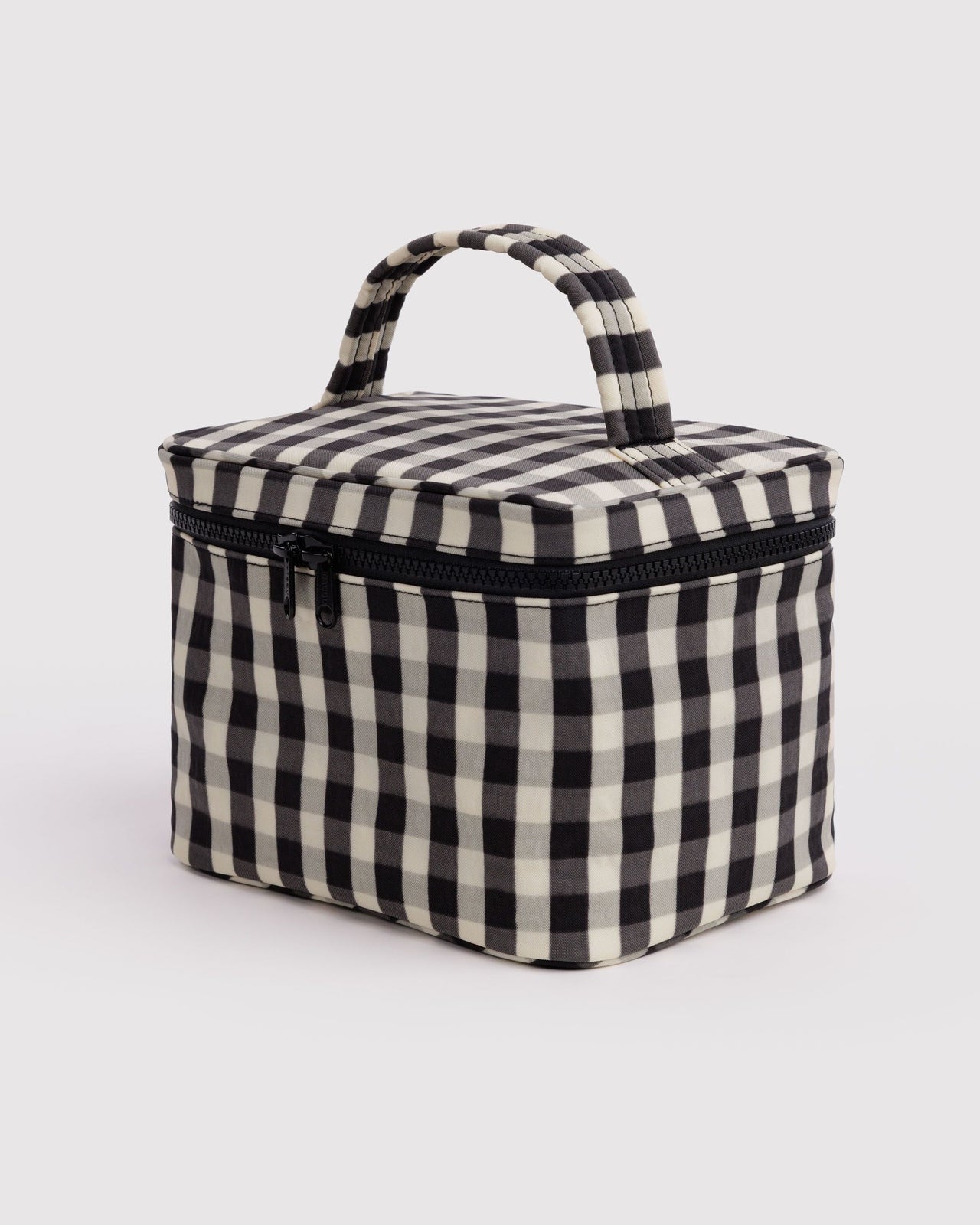 Large Cosmetic Case - Black and Cream Gingham