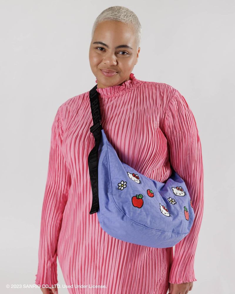 BAGGU Crossbody Bags Medium Nylon Crescent Bag - Embroidered Hello Kitty
