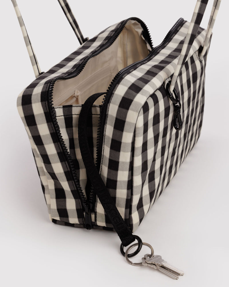 BAGGU  Nylon Bowler Bag - Black and Cream Gingham