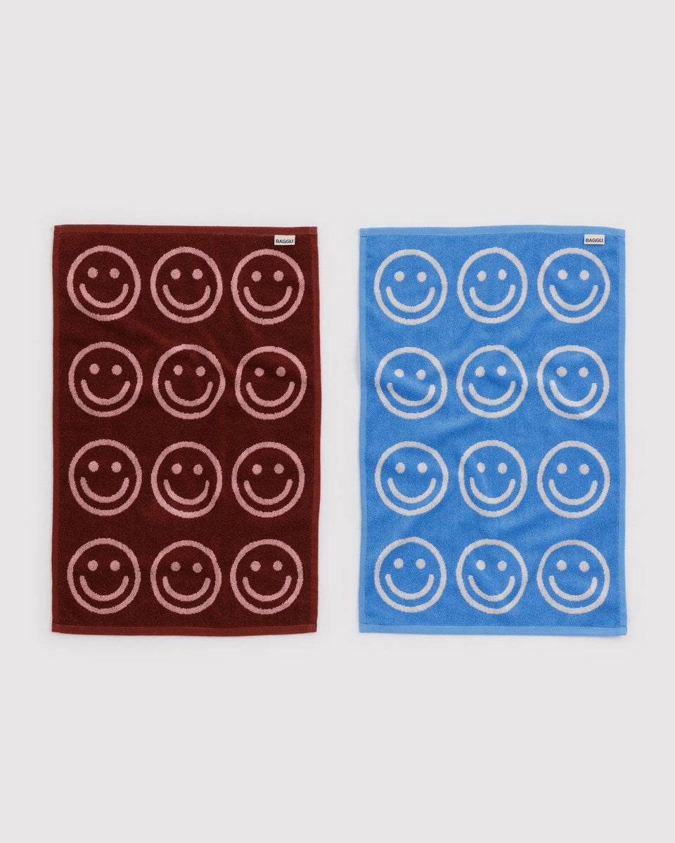 BAGGU Home & Outdoor Hand Towel Set of 2 - Sky Blue and Blush Happy