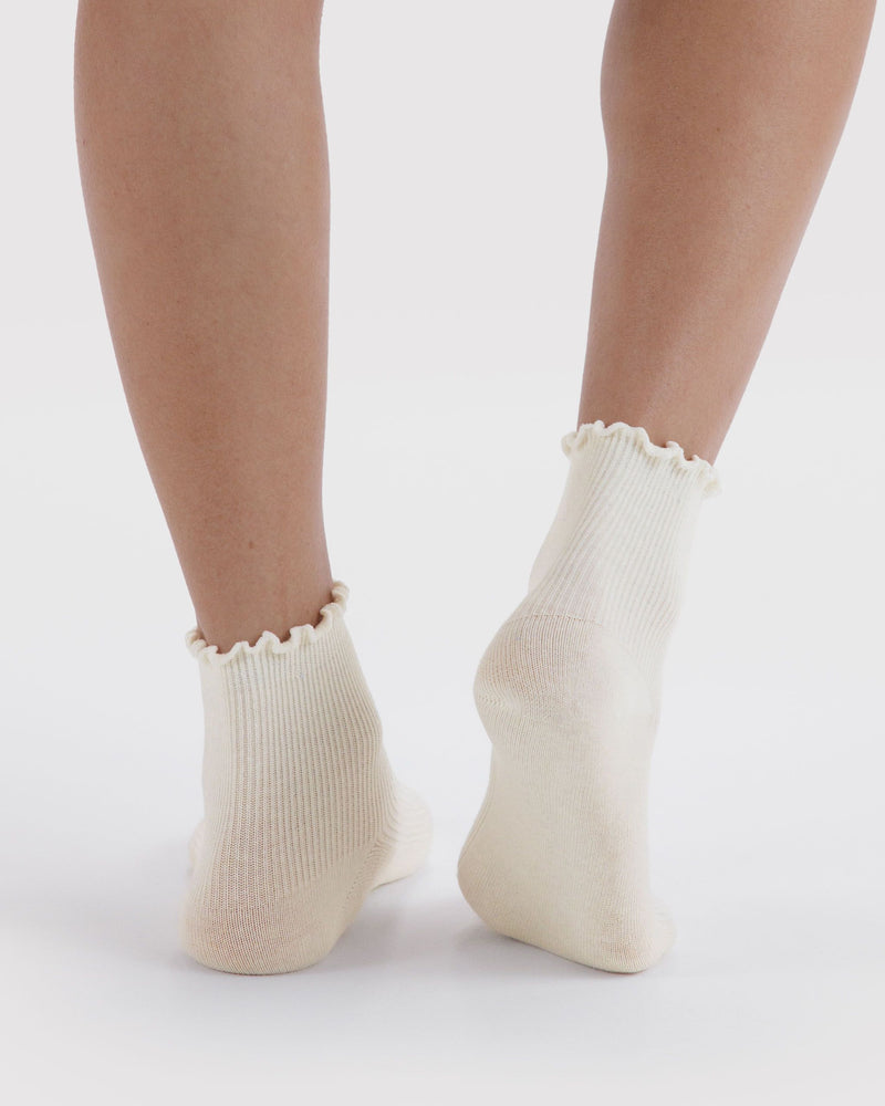 BAGGU  Lettuce Edge Sock Set of 2 - White