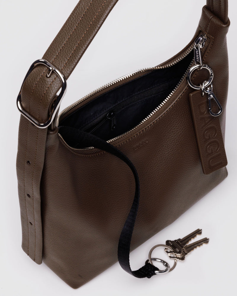 BAGGU  Mini Recycled Leather Shoulder Bag - Brown