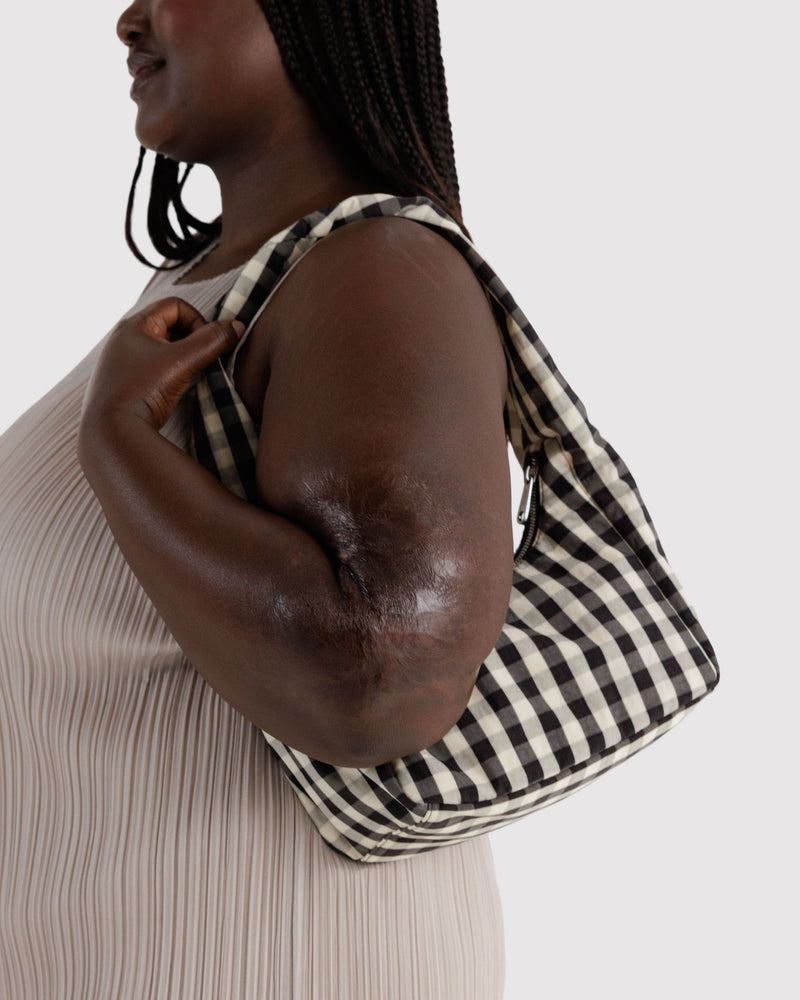 BAGGU Black Bags Small Nylon Meringue Bag - Black and Cream Gingham