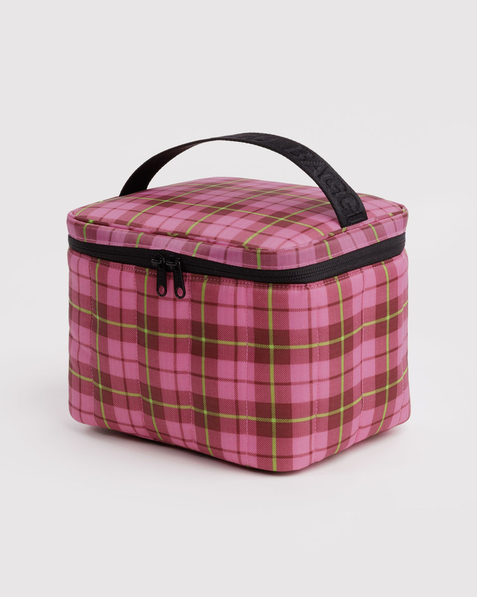 BAGGU Home & Outdoor Puffy Lunch Bag - Azalea Pink Tartan