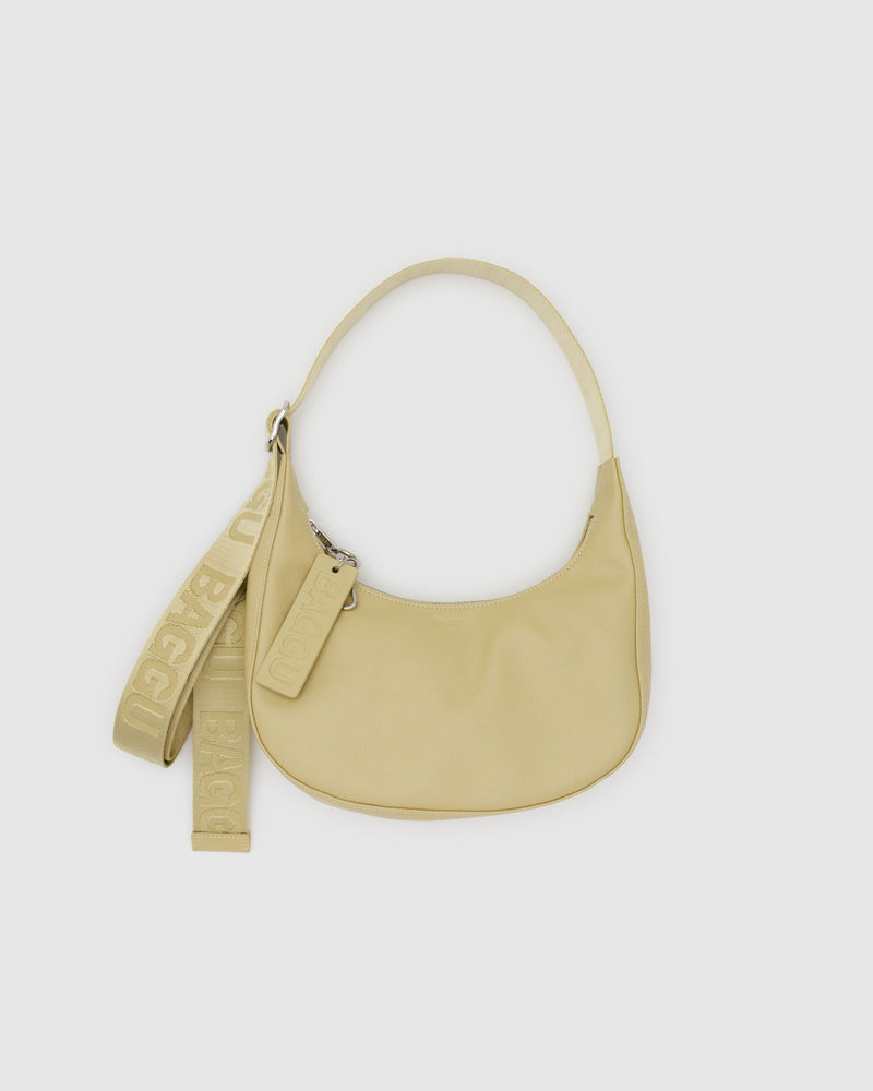 BAGGU  Small Recycled Leather Crescent Bag - Straw