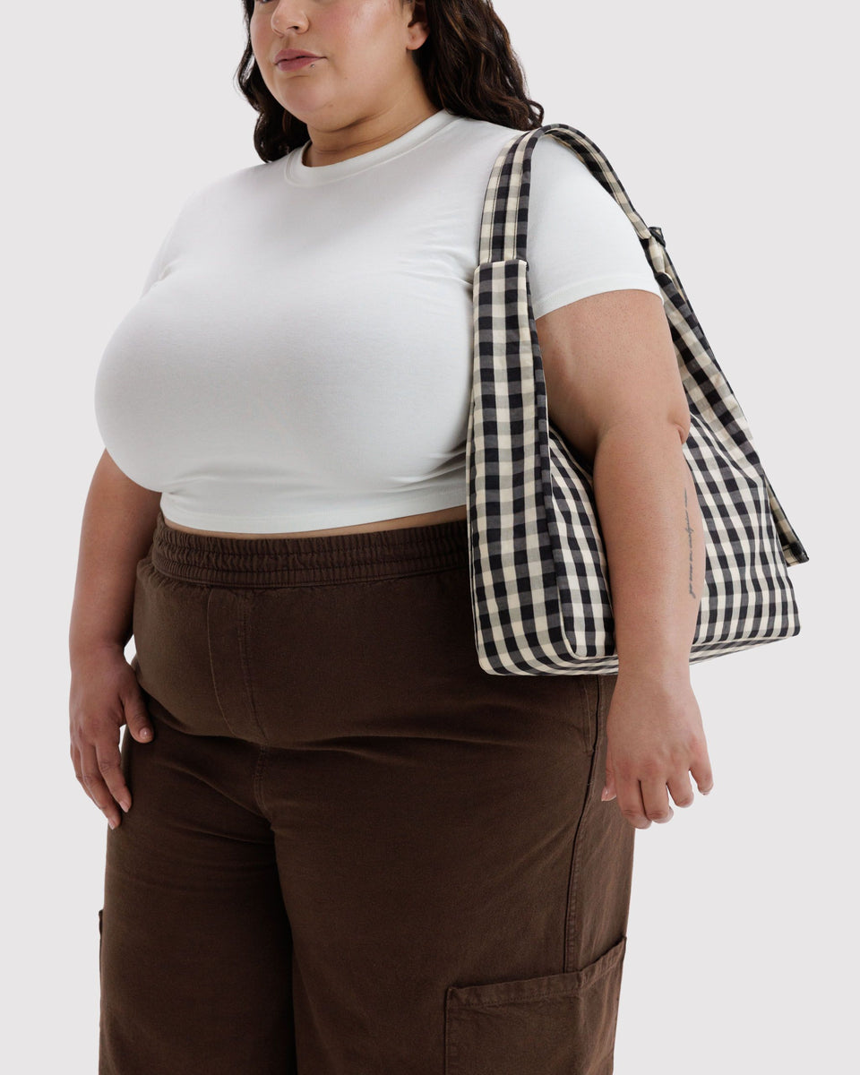BAGGU Black Bags Nylon Shoulder Bag - Black and Cream Gingham