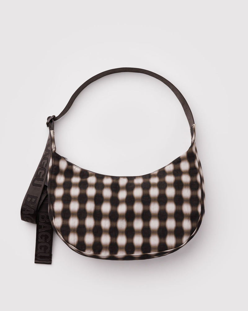 BAGGU  Medium Nylon Crescent Bag - Blurred Gingham Brown