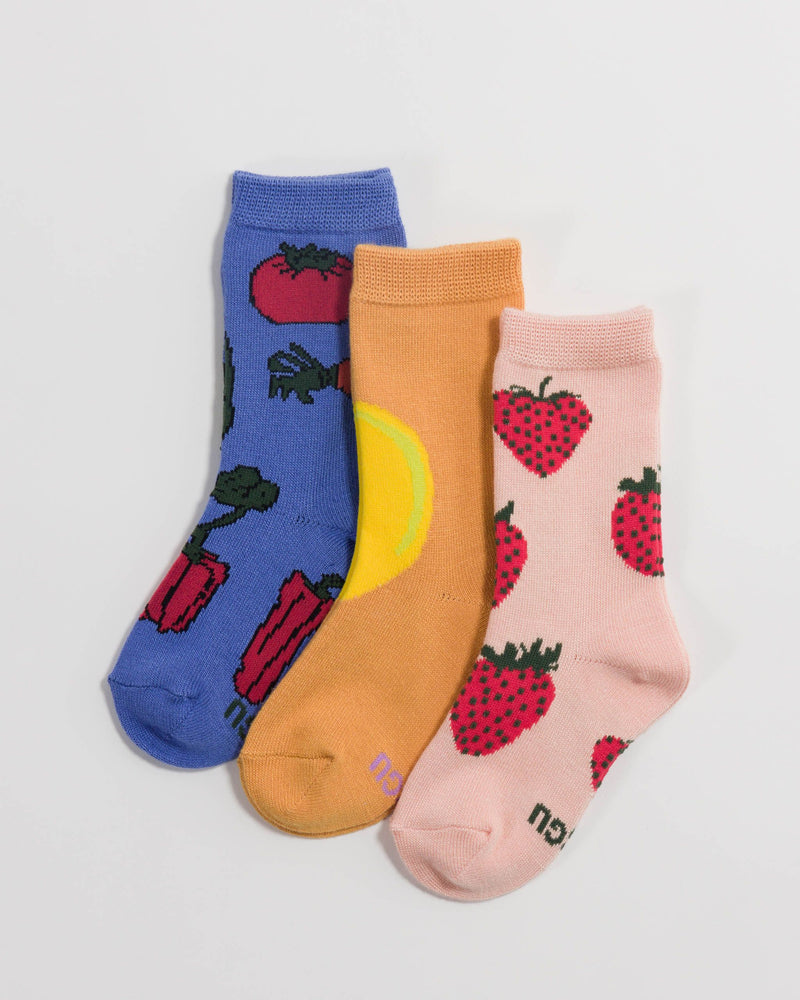 BAGGU.com PRODUCTS Kids Crew Sock Set of 3 - Fruits & Veggies