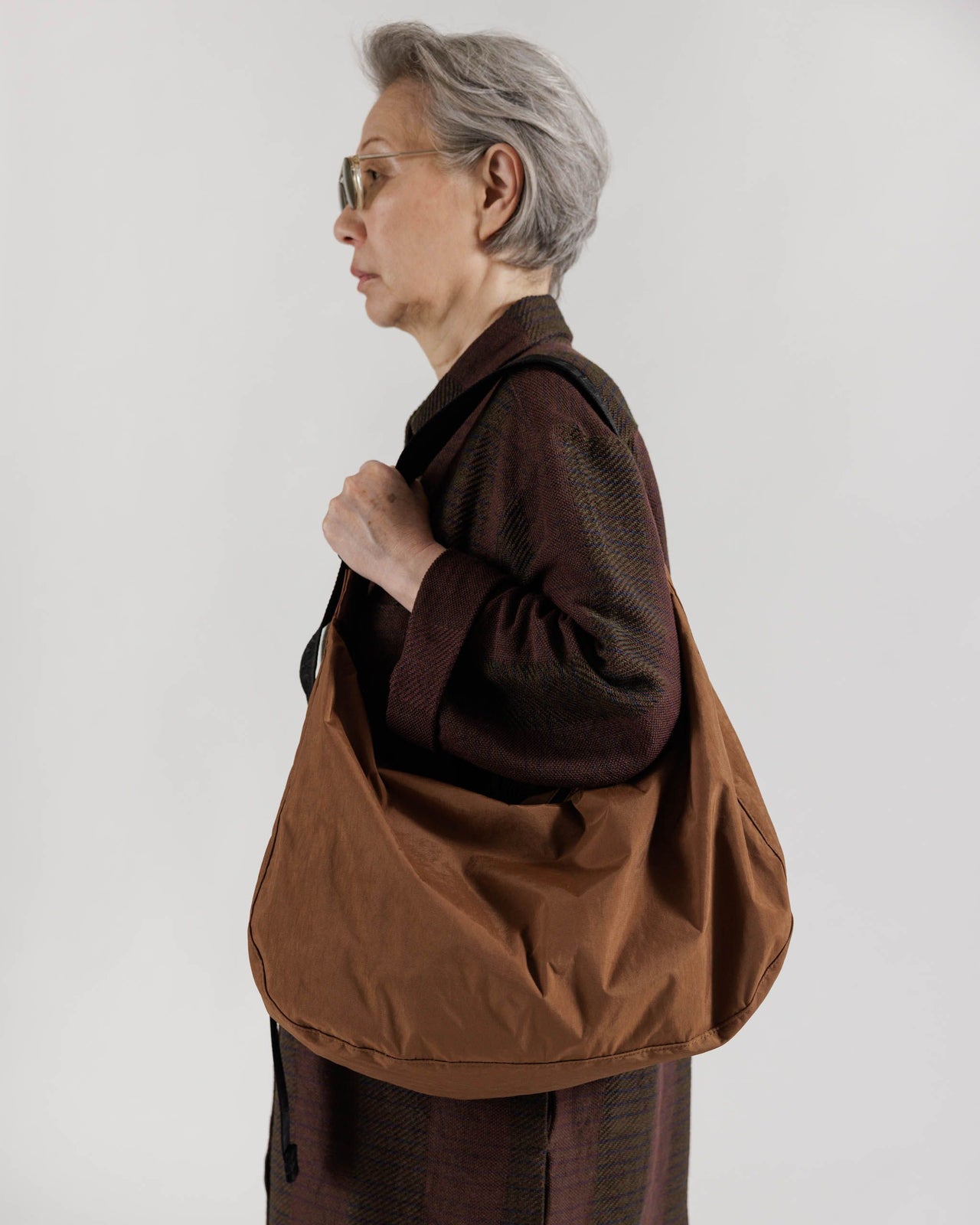 Large Nylon Crescent Bag - Brown