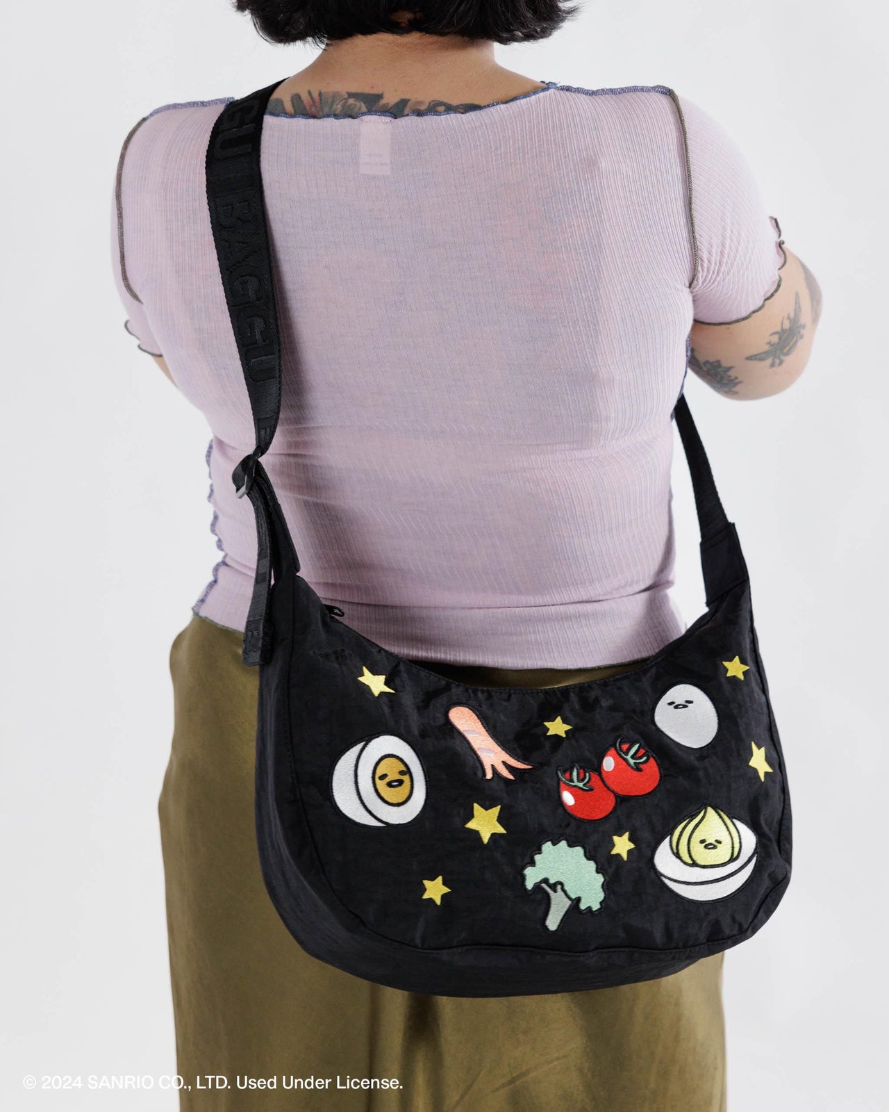 Medium Nylon Crescent Bag - Embroidered Gudetama