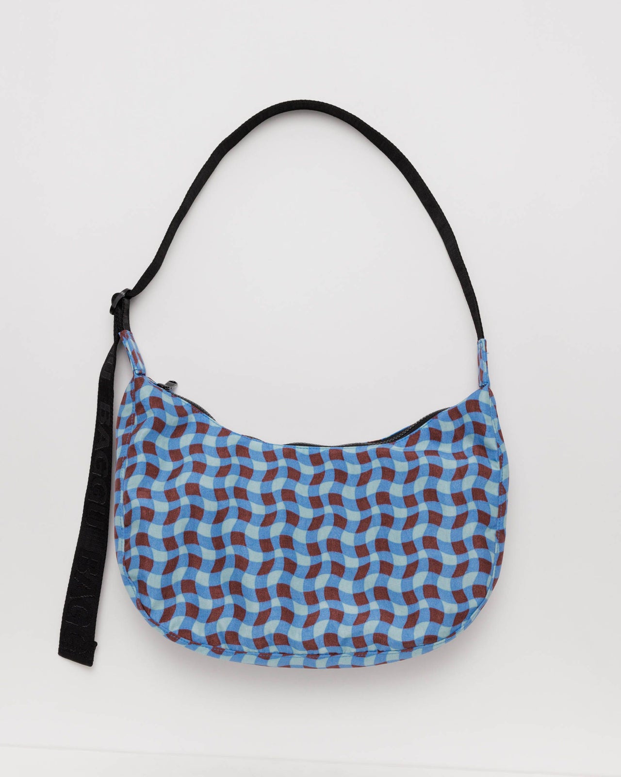 Medium Nylon Crescent Bag - Wavy Gingham Blue