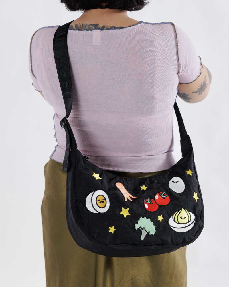 BAGGU Crossbody Bags Medium Nylon Crescent Bag - Embroidered Gudetama